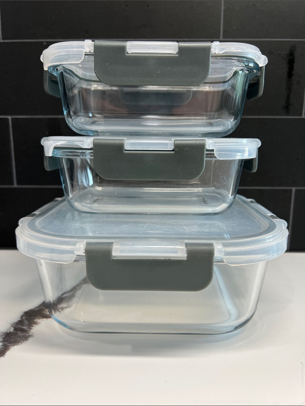 Set of 3 Glass Meal Prep Containers with Lids (Two 1.5C, one 4C)